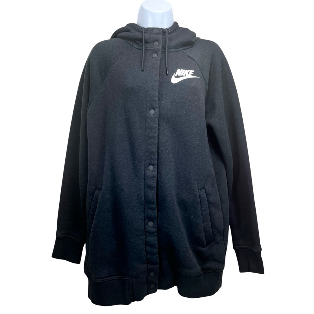 Nike Women's Medium Black Hooded Sweatshirt Jacket NSW Rally Snap Closure‎